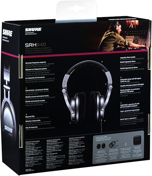 open zoom image for Shure SRH940 Headphones, Package Back