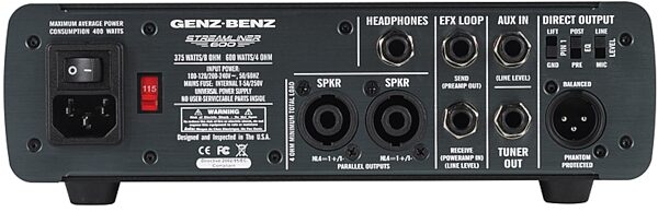 open zoom image for Genz Benz Streamliner 600 Bass Amplifier Head (600 Watts), Back