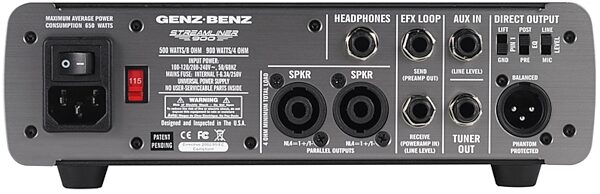 open zoom image for Genz Benz Streamliner 900 Bass Amplifier Head (900 Watts), Back