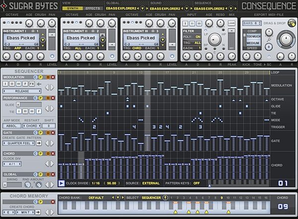 open zoom image for Sugar Bytes Consequence Arpeggiator and Chord-Sequencer Software, Digital Download, Screenshot Front