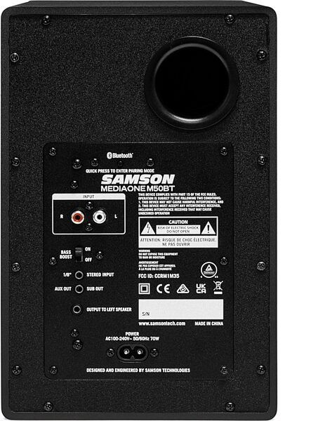 open zoom image for Samson MediaOne M50BT Powered Studio Monitors With Bluetooth, Right Rear