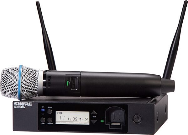 open zoom image for Shure GLXD24R+/B87A Handheld Wireless Beta 87a Microphone System, Band Z3 (2.4/5.8 GHz), Open Box (Like New), Action Position Back