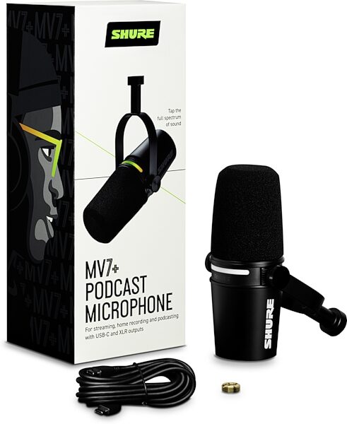 open zoom image for Shure MV7+ Hybrid USB/XLR Podcast Microphone, Black, MV7+-K, Action Position Back