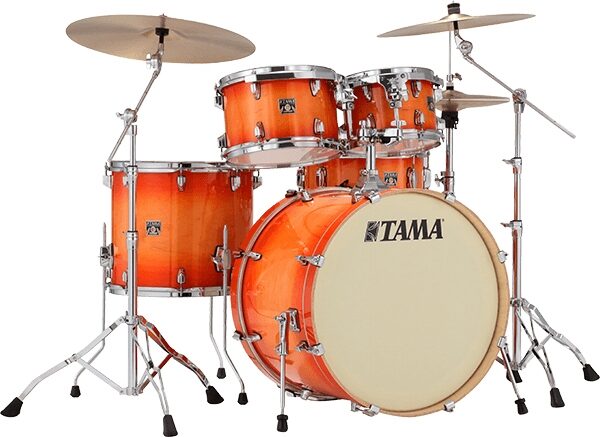 open zoom image for Tama CL72S Superstar Classic Drum Shell Kit, 7-Piece, Tangerine Lacquer Burst, Action Position Back