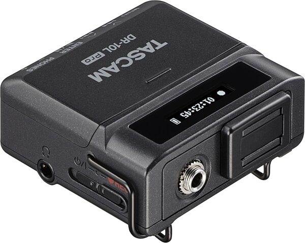 open zoom image for TASCAM DR-10L Pro 32-Bit Float Field Recorder (with Lavalier Microphone), Black, Top Angle