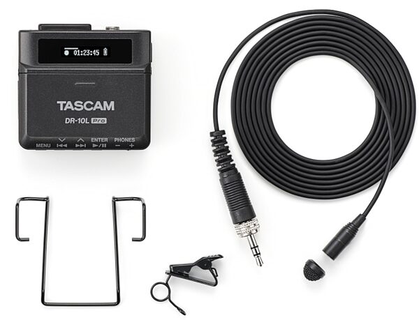 open zoom image for TASCAM DR-10L Pro 32-Bit Float Field Recorder (with Lavalier Microphone), Black, Contents
