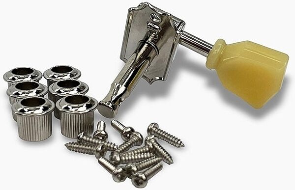 open zoom image for Allparts True Tune 3x3 Vintage Tuners, Nickel, Action Position Back
