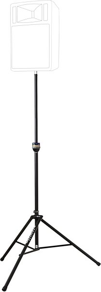 open zoom image for Ultimate Support TS-99B TeleLock Series Tall Speaker Stand, Black, In Use Example
