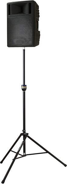 open zoom image for Ultimate Support TS-99B TeleLock Series Tall Speaker Stand, Black, In Use