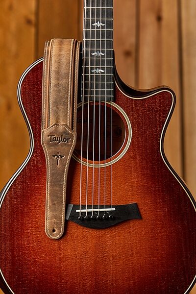 open zoom image for Taylor Wings 2.5" Guitar Strap, Dark Brown, Action Position Back