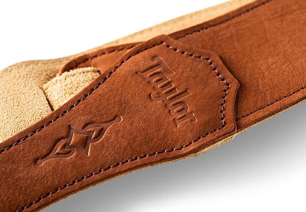 open zoom image for Taylor Gemstone 2.5" Sanded Leather Guitar Strap, Medium Brown, Action Position Back
