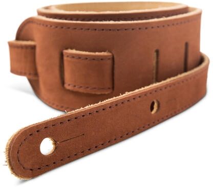 open zoom image for Taylor Gemstone 2.5" Sanded Leather Guitar Strap, Medium Brown, Action Position Back