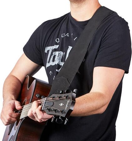 open zoom image for Taylor Gemstone 2.5" Sanded Leather Guitar Strap, Black, Action Position Back