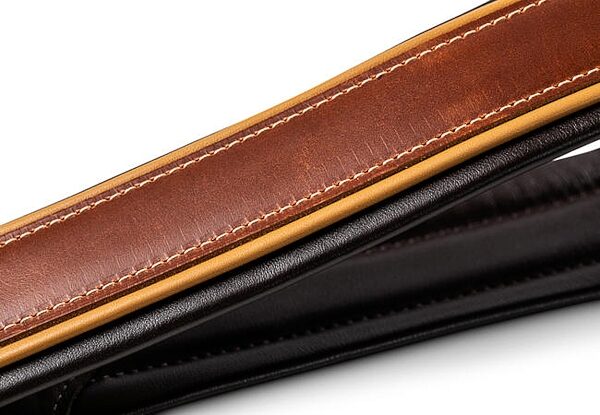 open zoom image for Taylor Century Leather Guitar Strap, Medium Brown/Butterscotch/Black, Action Position Back