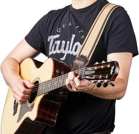 open zoom image for Taylor Reflections 2.5" Leather Guitar Strap, Spruce/Ebony, Action Position Back