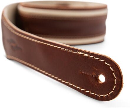 open zoom image for Taylor Element 2.5" Leather Guitar Strap, Brown/Cream, Action Position Back