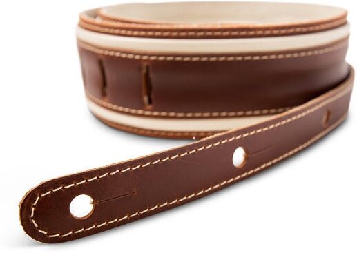 open zoom image for Taylor Element 2.5" Leather Guitar Strap, Brown/Cream, Action Position Back