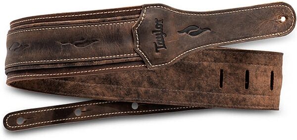 open zoom image for Taylor Element 3" Distressed Leather Guitar Strap, Brown, Action Position Back