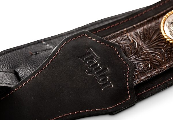 open zoom image for Taylor Grand Pacific 3" Nickel Concho Leather Guitar Strap, Black, Detail