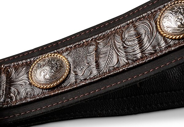 open zoom image for Taylor Grand Pacific 3" Nickel Concho Leather Guitar Strap, Black, Detail