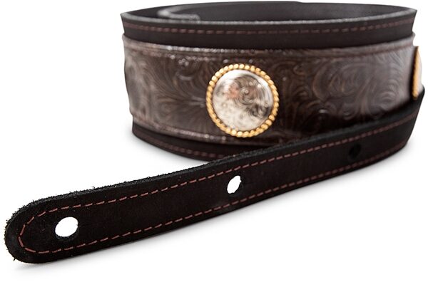 open zoom image for Taylor Grand Pacific 3" Nickel Concho Leather Guitar Strap, Black, Detail