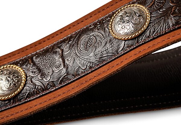 open zoom image for Taylor Grand Pacific 3" Nickel Concho Leather Guitar Strap, Brown, Detail