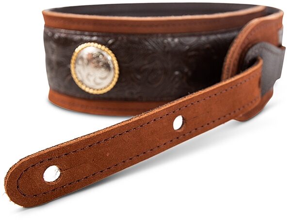 open zoom image for Taylor Grand Pacific 3" Nickel Concho Leather Guitar Strap, Brown, Detail