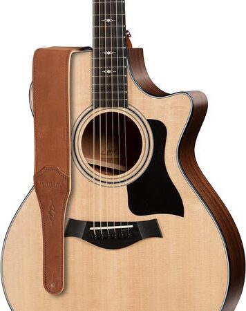 open zoom image for Taylor Gemstone 2.5" Sanded Leather Guitar Strap, Medium Brown, Action Position Back