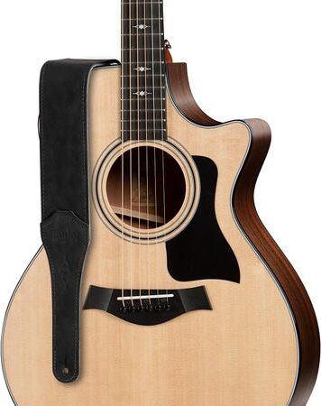 open zoom image for Taylor Gemstone 2.5" Sanded Leather Guitar Strap, Black, Action Position Back