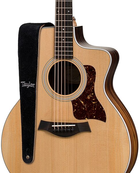 open zoom image for Taylor 2.5" Embroidered Suede Guitar Strap, Black, Alt