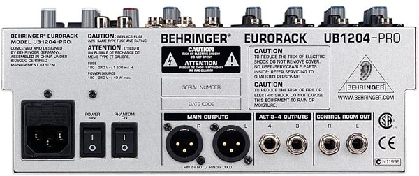 open zoom image for Behringer UB1204 Pro Eurorack 12 Input Mixer, Rear