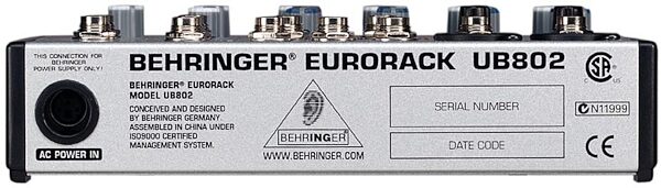 open zoom image for Behringer UB802 Eurorack 8 Input Mixer, Rear