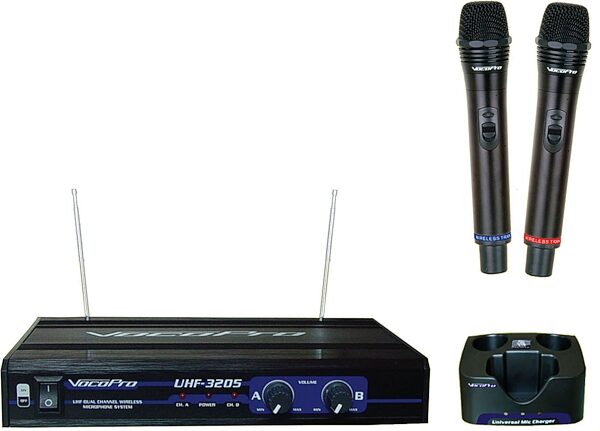 open zoom image for VocoPro UHF-3205 Dual Rechargeable Handheld Wireless Microphone System, New, Main