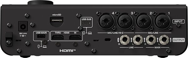 open zoom image for Yamaha URX44V USB Audio Interface with Touchscreen and USB-HDMI Video Interface, Black, Open Box (Very Good), Action Position Back