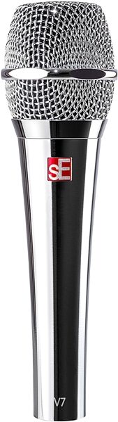 open zoom image for sE Electronics V7 Handheld Supercardioid Dynamic Vocal Microphone, Chrome, includes both Black and Red internal windscreens, Action Position Back