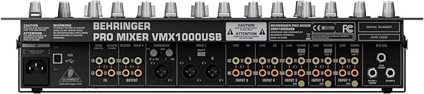 open zoom image for Behringer VMX1000USB Pro 7-Channel DJ Mixer with USB, Rear