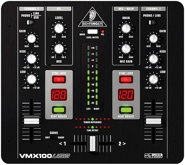 open zoom image for Behringer VMX100USB Pro 2-Channel DJ Mixer with USB, Main