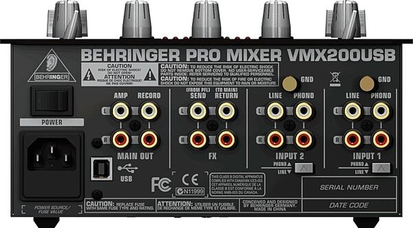 open zoom image for Behringer VMX200USB Pro 2-Channel DJ Mixer with USB, Rear