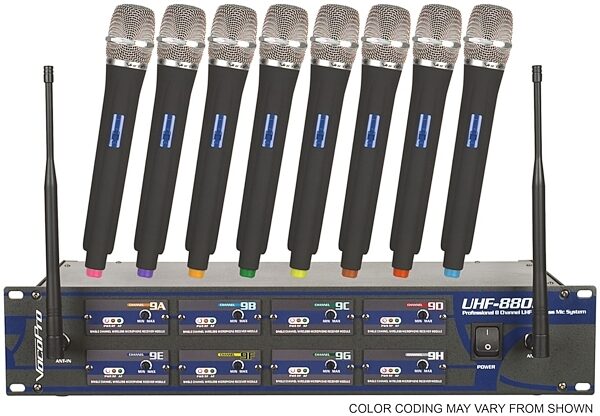 open zoom image for VocoPro UHF-8800 Pack 8-Channel Wireless Microphone System, Band 9A thru 9H (902.00 - 925.80 MHz), with Gig Bag, Open Box (Like New), Main