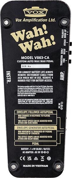 open zoom image for Vox Custom Auto Wah Pedal, New, Action Position Back