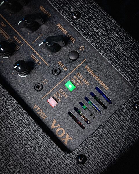 open zoom image for Vox VT20X Modeling Guitar Combo Amplifier (20 Watts, 1x8"), Classic Blue, Action Position Back