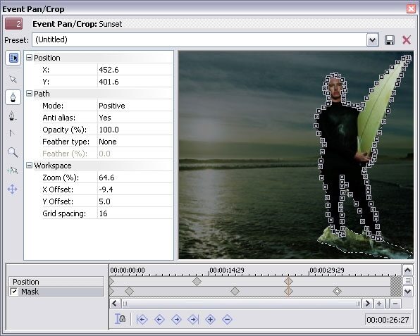 open zoom image for Sony Vegas Digital Video and Audio Software (Windows), Keyframable Bezier Masks