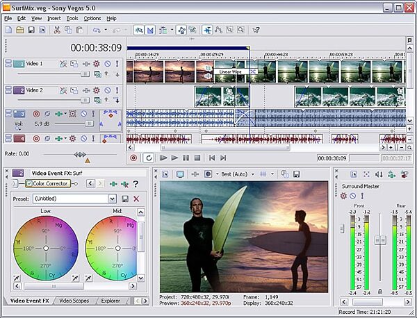 open zoom image for Sony Vegas Digital Video and Audio Software (Windows), Editing Tools