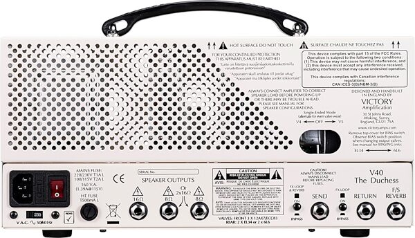 open zoom image for Victory V40H The Duchess Amplifier Head, Metal Chassis (42 Watts), New, Back