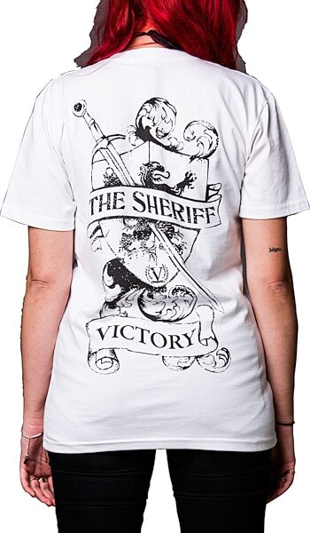 open zoom image for Victory Sheriff T-Shirt, White with Black Logo, Large, Action Position Back