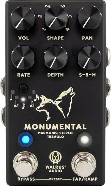 open zoom image for Walrus Audio Monumental Harmonic Stereo Tremolo Pedal, Black, Action Position Back