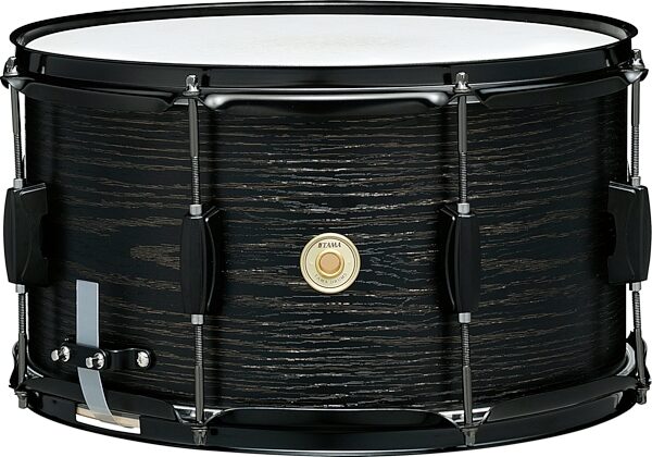 open zoom image for Tama Woodworks Snare Drum, Black on Black Oak, 8x14", Action Position Back