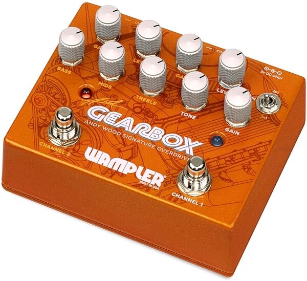 open zoom image for Wampler Andy Wood Gearbox Dual Overdrive Pedal, New, Angled Front