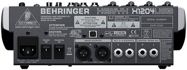 open zoom image for Behringer XENYX X1204USB USB Mixer with Effects, Rear