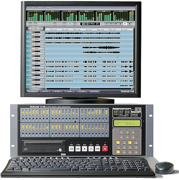 open zoom image for TASCAM X48 48-Track Hybrid Hard Disk Recorder, In Use With Monitor